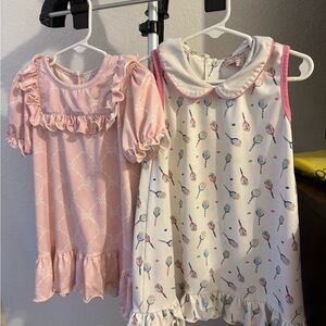 Smockingbird Girls' Pink & Cream Tennis Racket Print Dresses size 2T